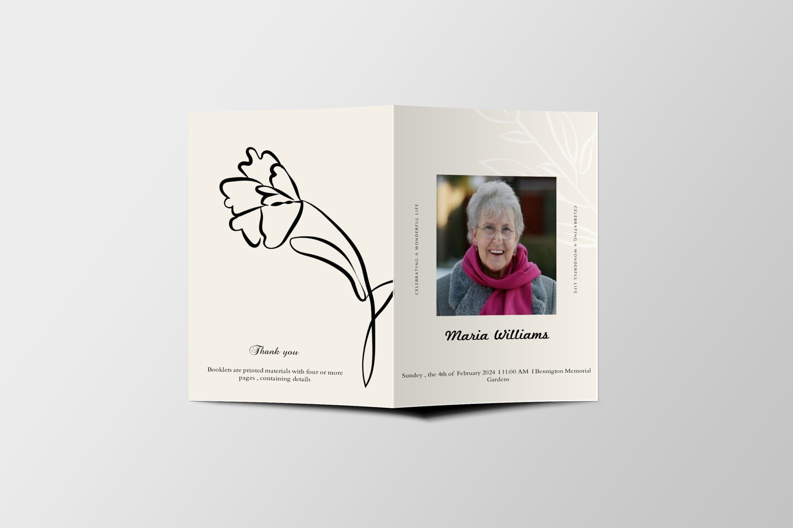 Beige Floral Decorative Funeral Booklet front page