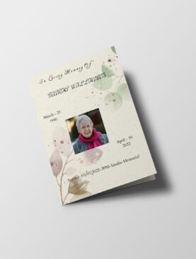 Beige Watercolour Flower Death Announcement Half Page Funeral Program Template