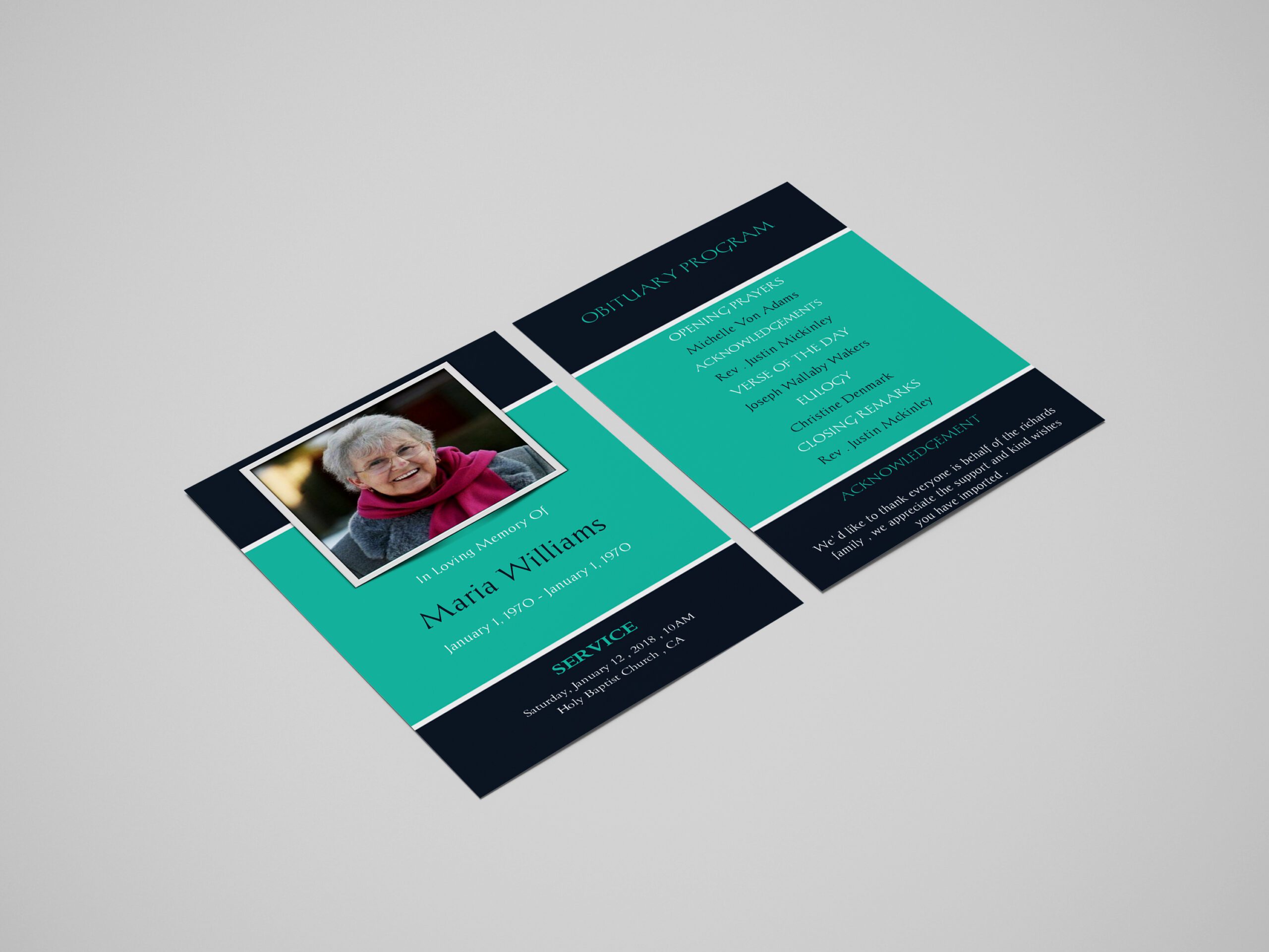 Blue and Green Bordered Photo Funeral Flyer Template