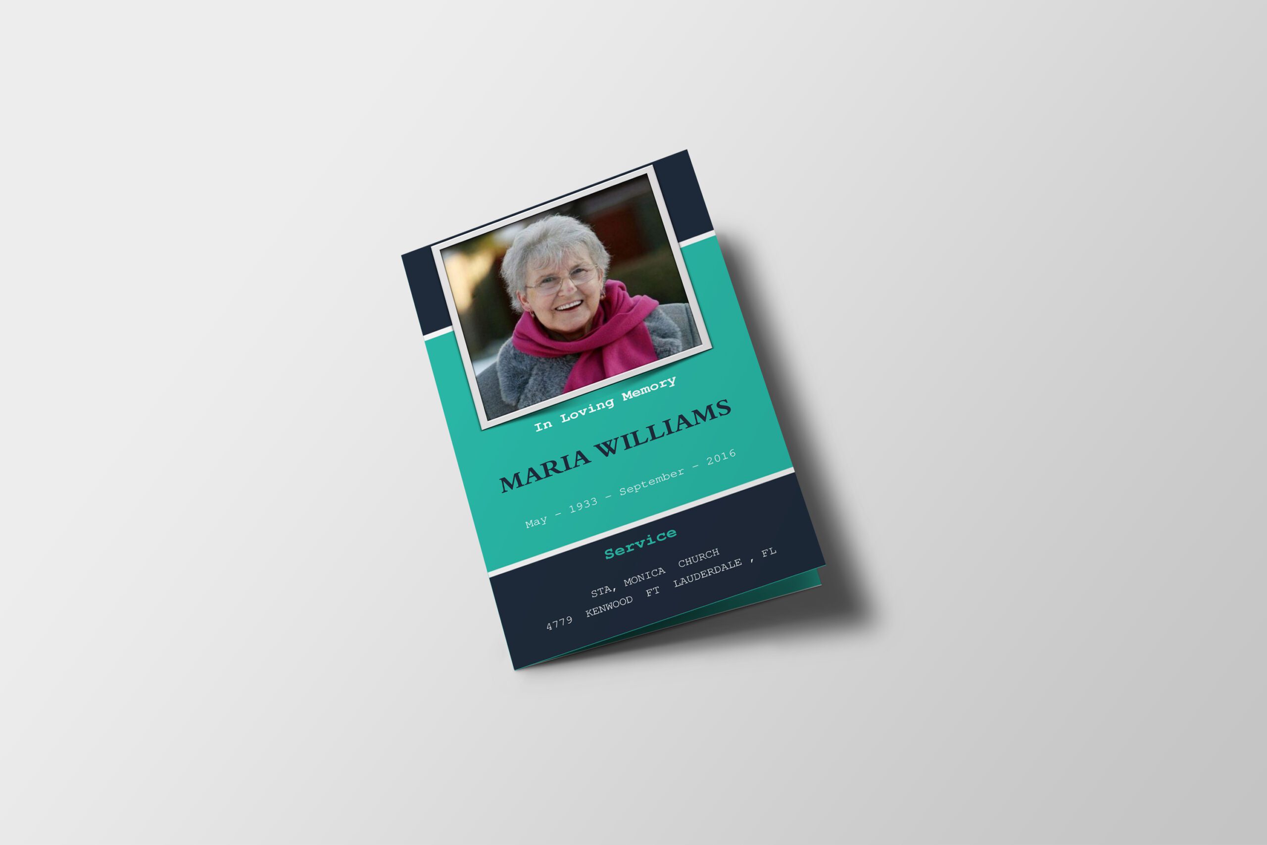 Blue and Green Bordered Photo Funeral Program Template