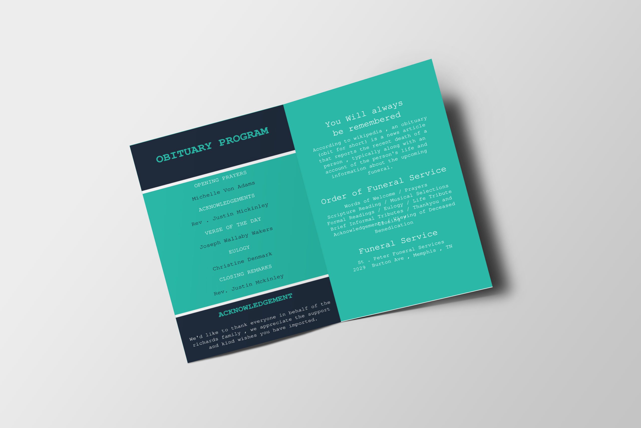 Blue and Green Bordered Photo Funeral Program Template inner page