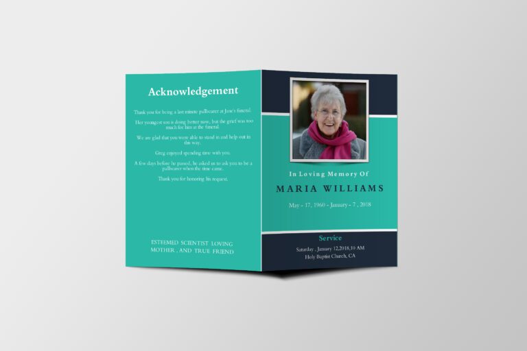 Blue and Green Bordered Photo Half Page Funeral Program Template
