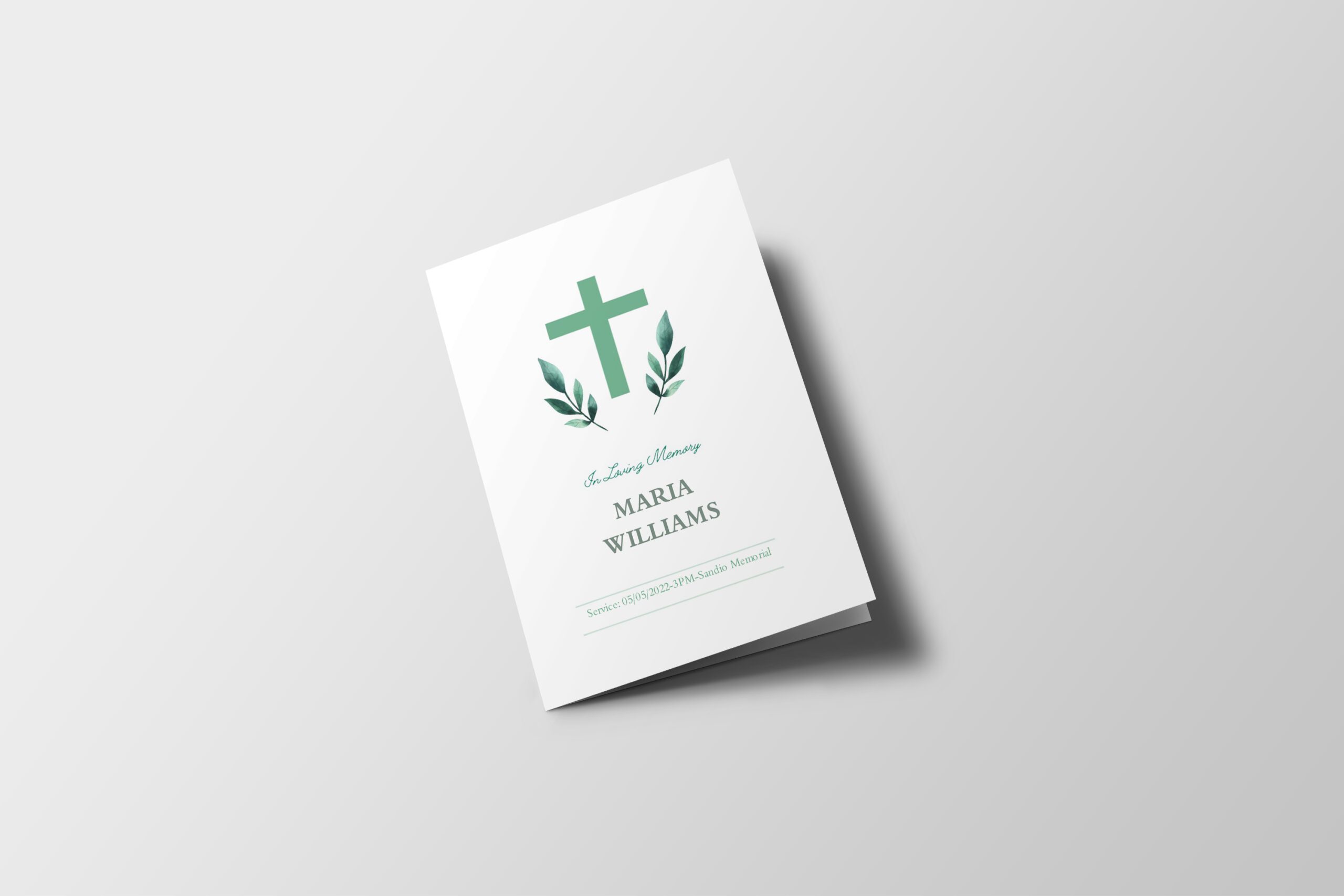 Green Cross Half Page Funeral Program Template