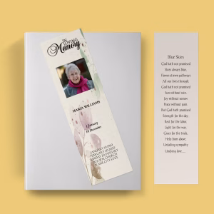 Beige Watercolour Flower Death Announcement Funeral Bookmark Template