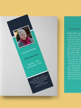 Blue and Green Bordered Photo Funeral Bookmark Template