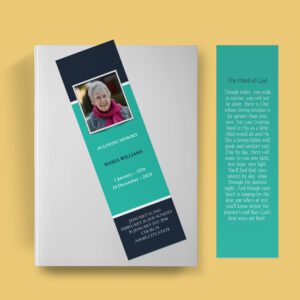 Blue and Green Bordered Photo Funeral Bookmark Template front back