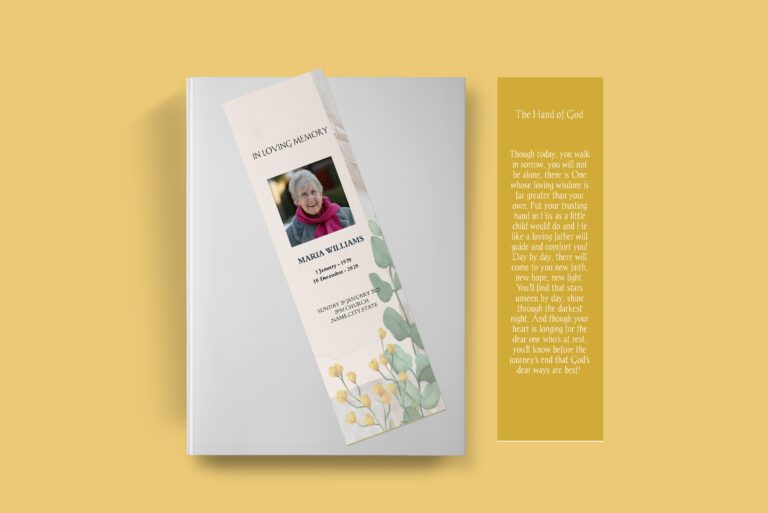 Beige Watercolor Flower Death Announcement Bookmark Program