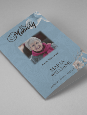 Blue and Pink Floral Funeral Program Template