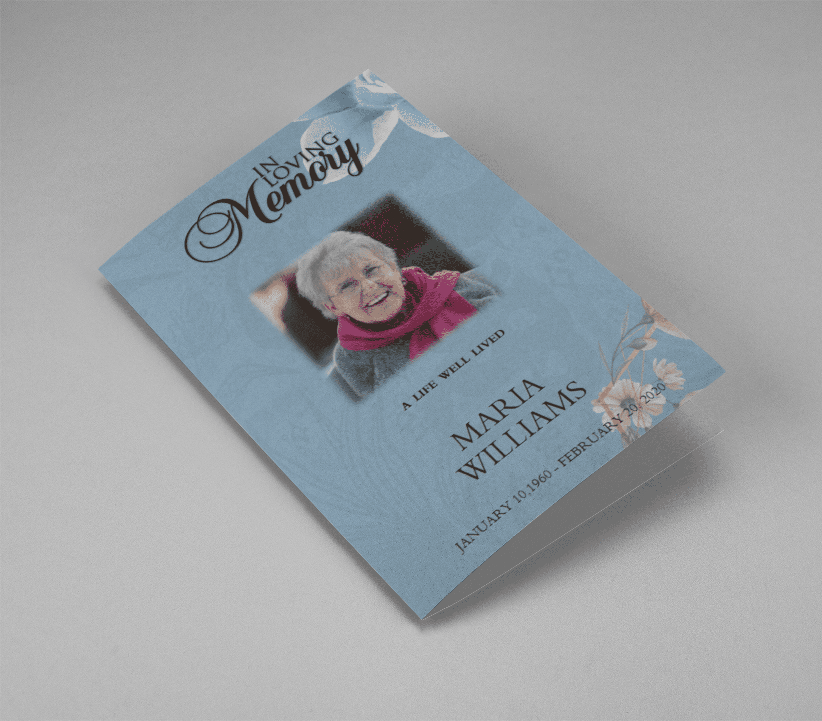 Blue and Pink Floral Funeral Program Template cover