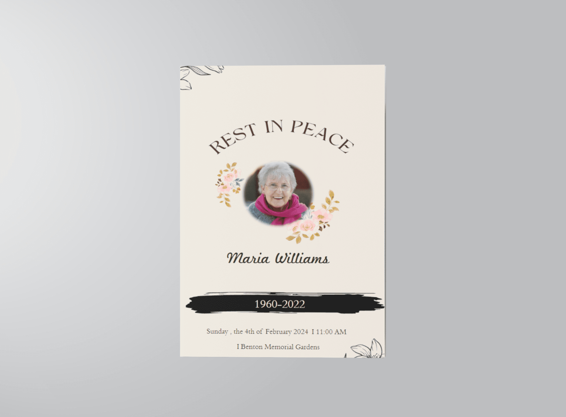 Floral Rest in Peace Funeral Program Template front left