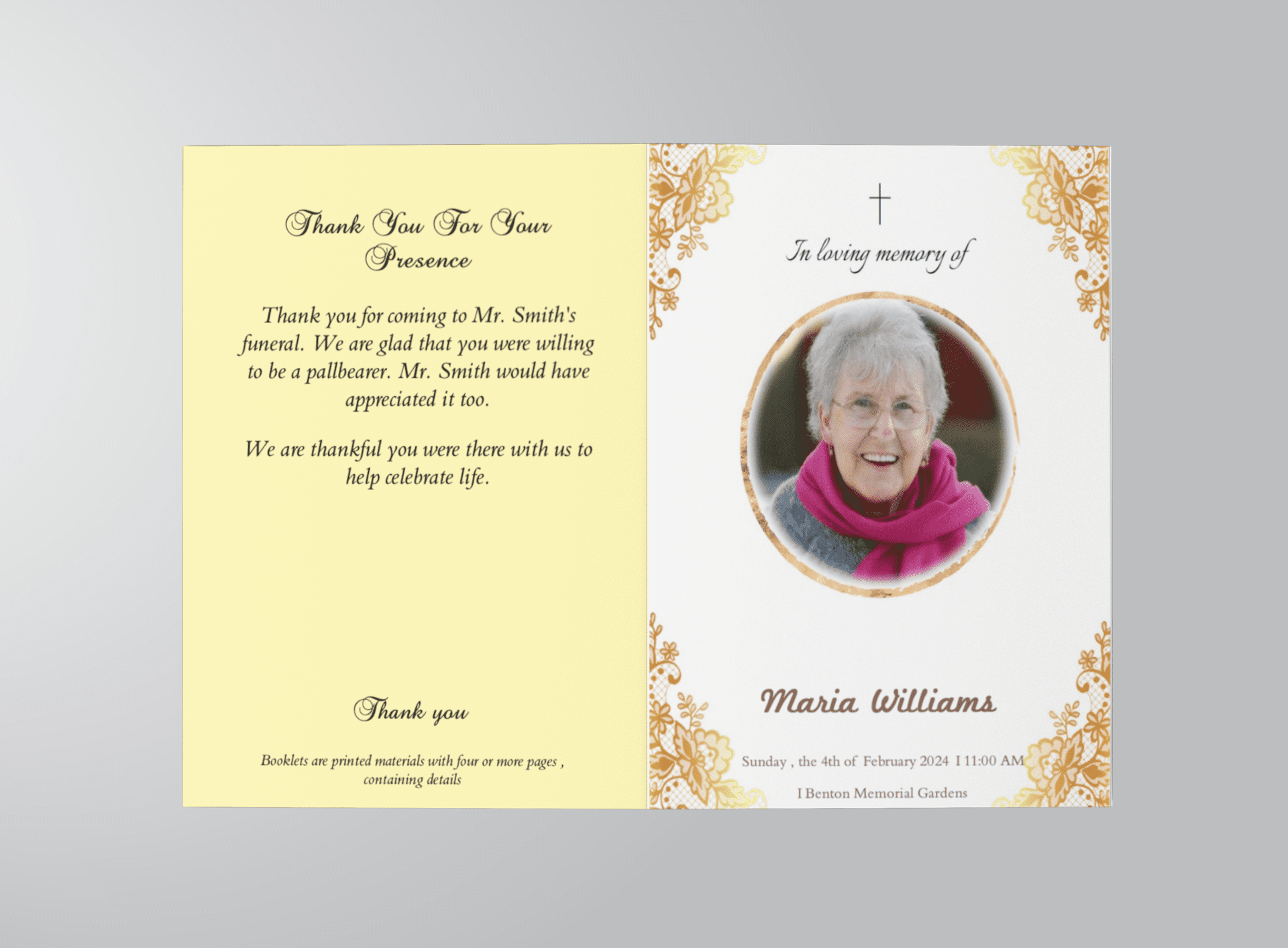 Golden Minimalist Obituary Funeral Program Template Cover