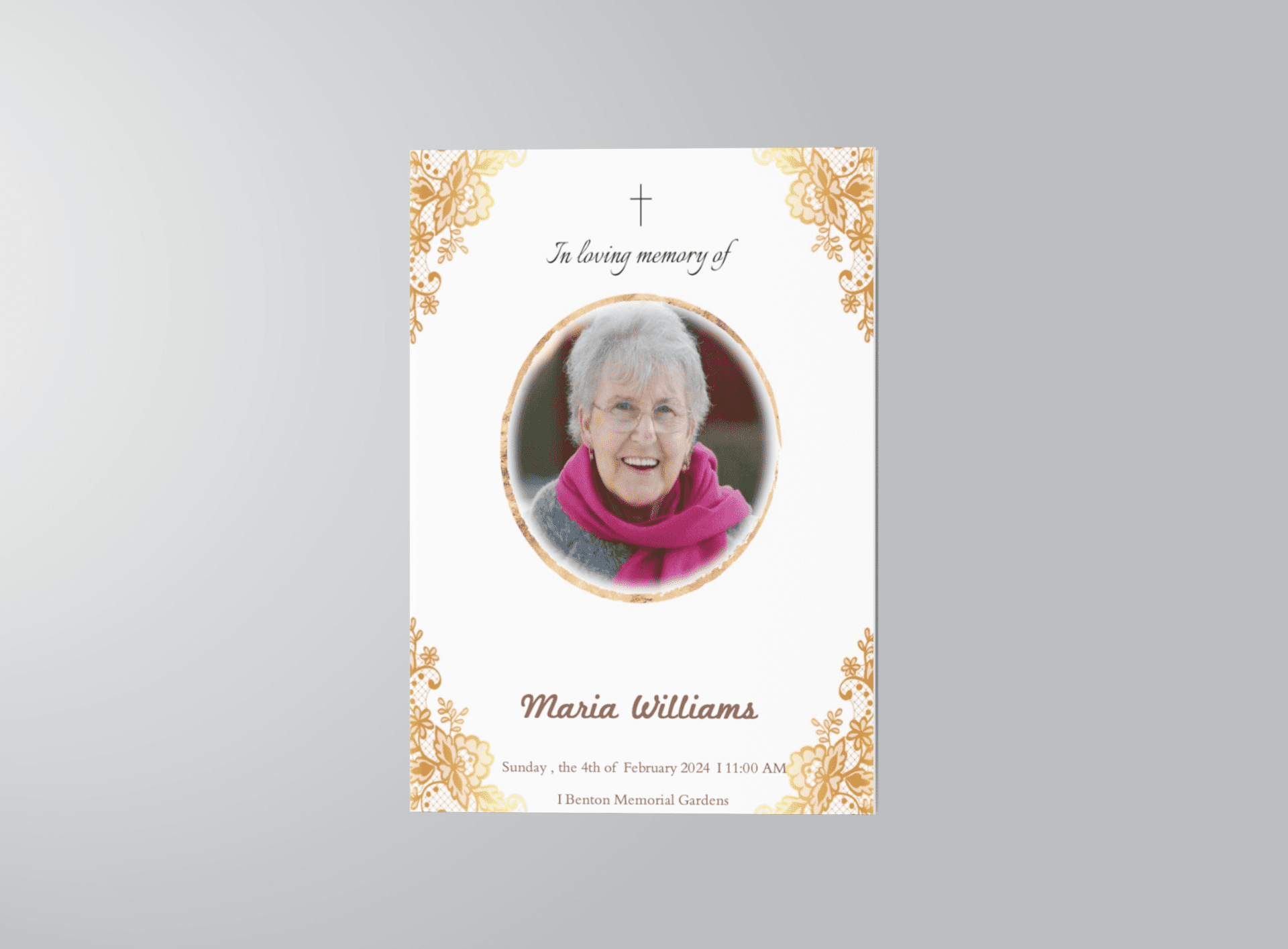 Golden Minimalist Obituary Funeral Program Template Front Cover