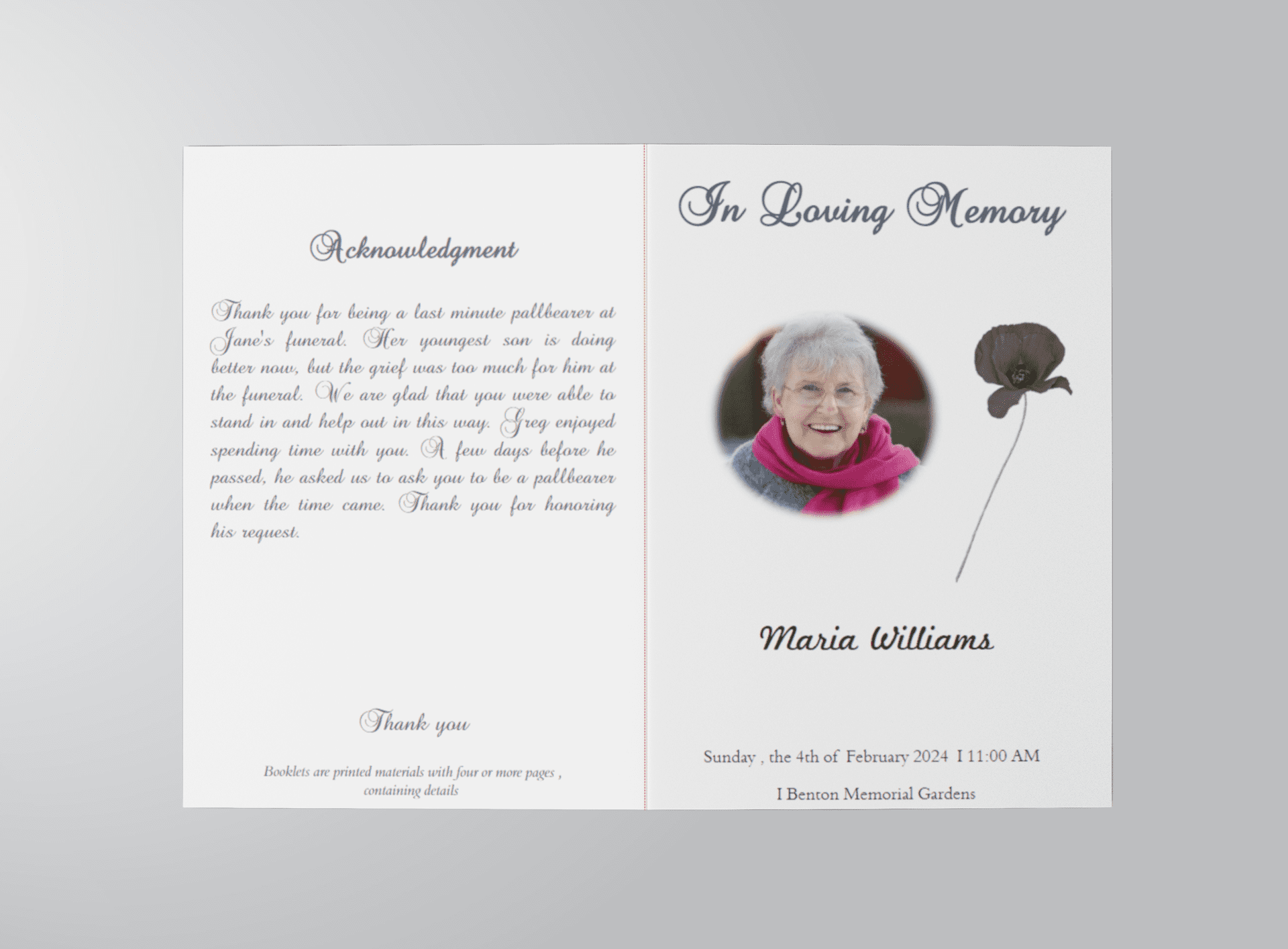 Gray Elegant Oval Frame Funeral Progra Template front cover