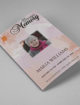 Pink And Orange Watercolour Funeral Program Template