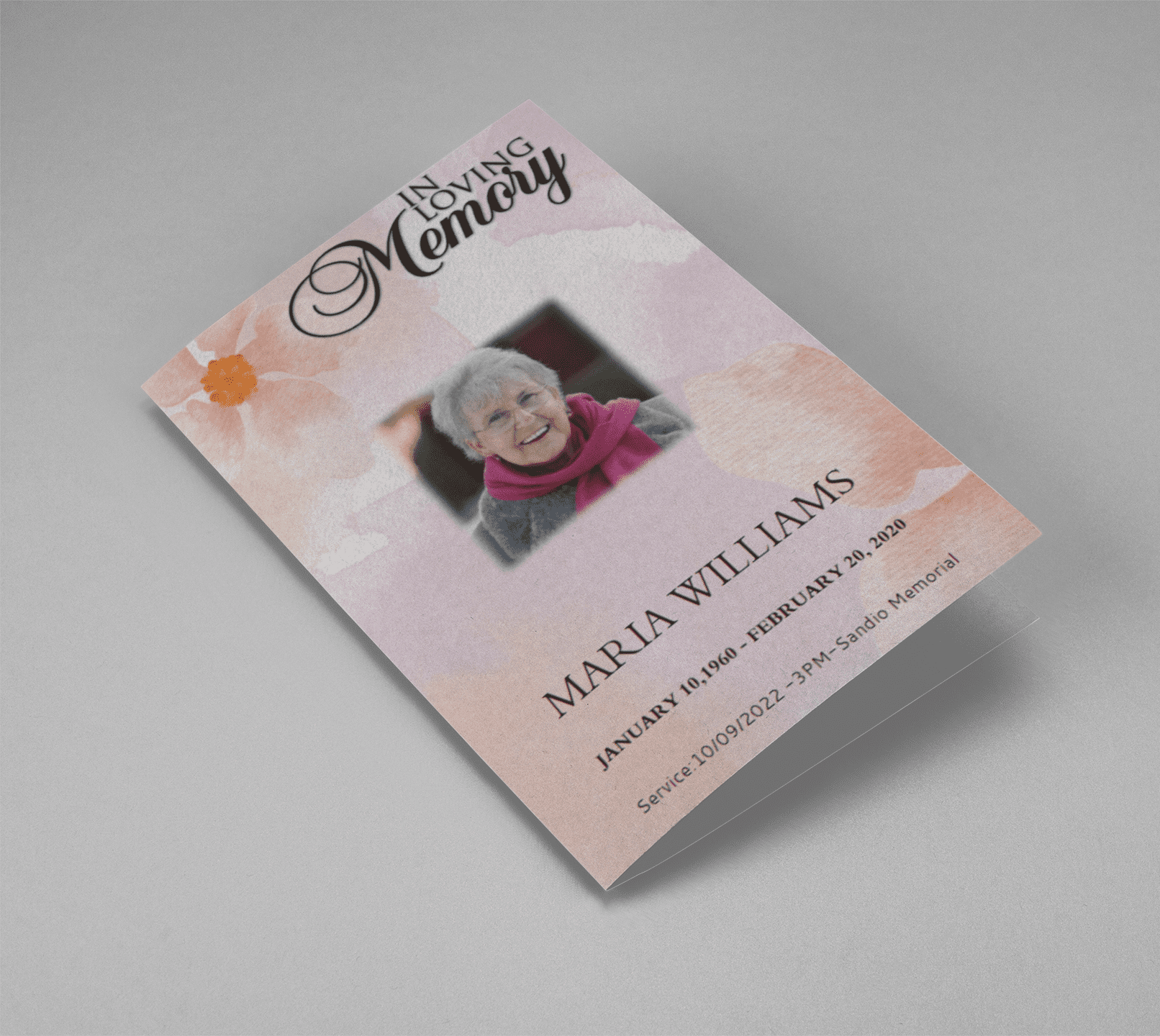 Pink and Orange Watercolour Funeral Program cover