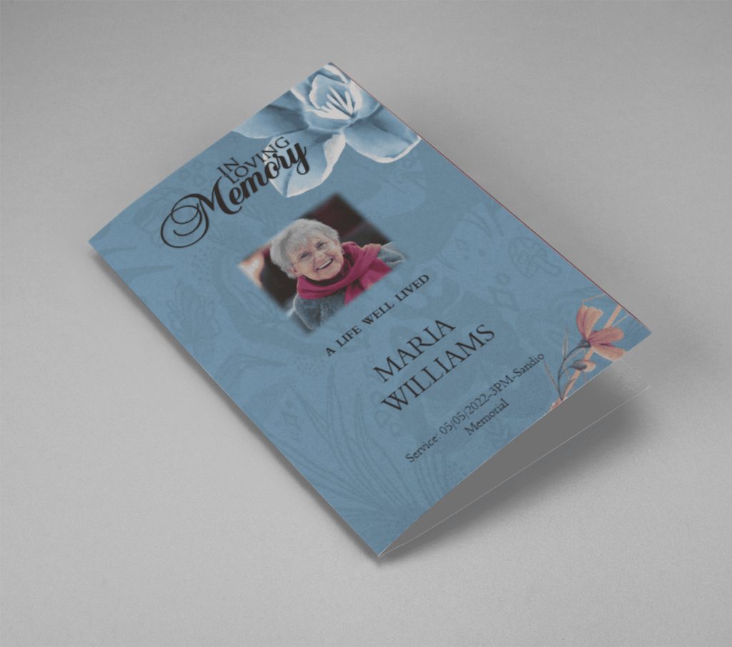 Blue and Pink Floral Half Page Funeral Program Template