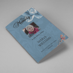 Blue and Pink Floral Half Page Funeral Program Template cover