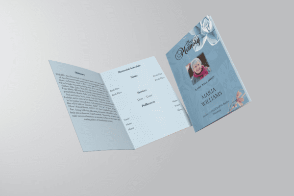 Blue and Pink Floral Half Page Funeral Program Template