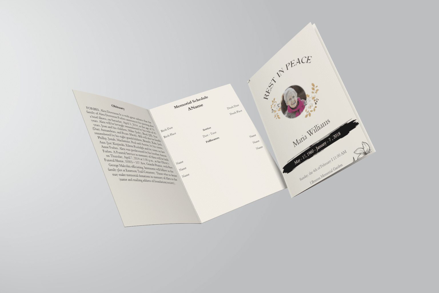Floral Rest in Peace Half Page Funeral Program Template