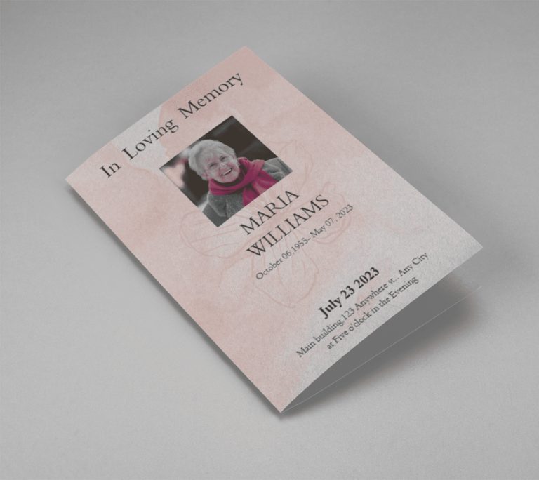 Pink Floral Paper Half Page Funeral Program Template