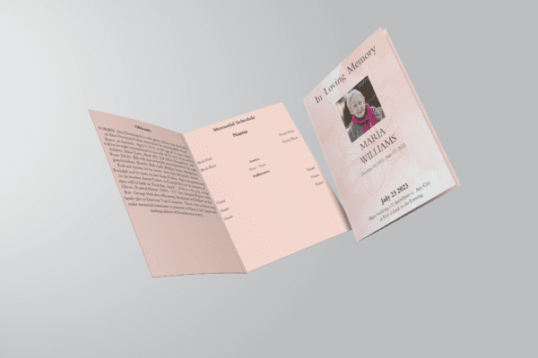 Pink Floral Paper Half Page Funeral Program Template