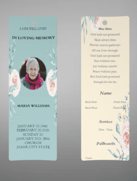 Blue Organic Minimal Funeral Bookmark Template