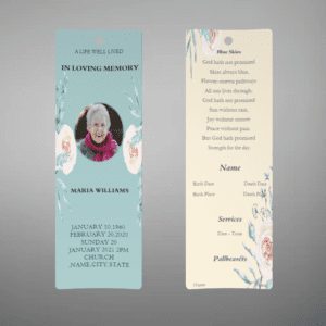 Blue Organic Minimal Funeral Bookmark Template