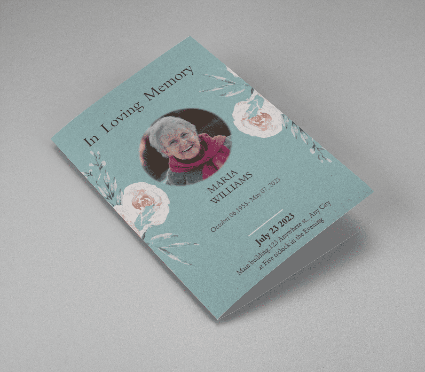 Blue Organic Minimal Half Page Funeral Program Template cover