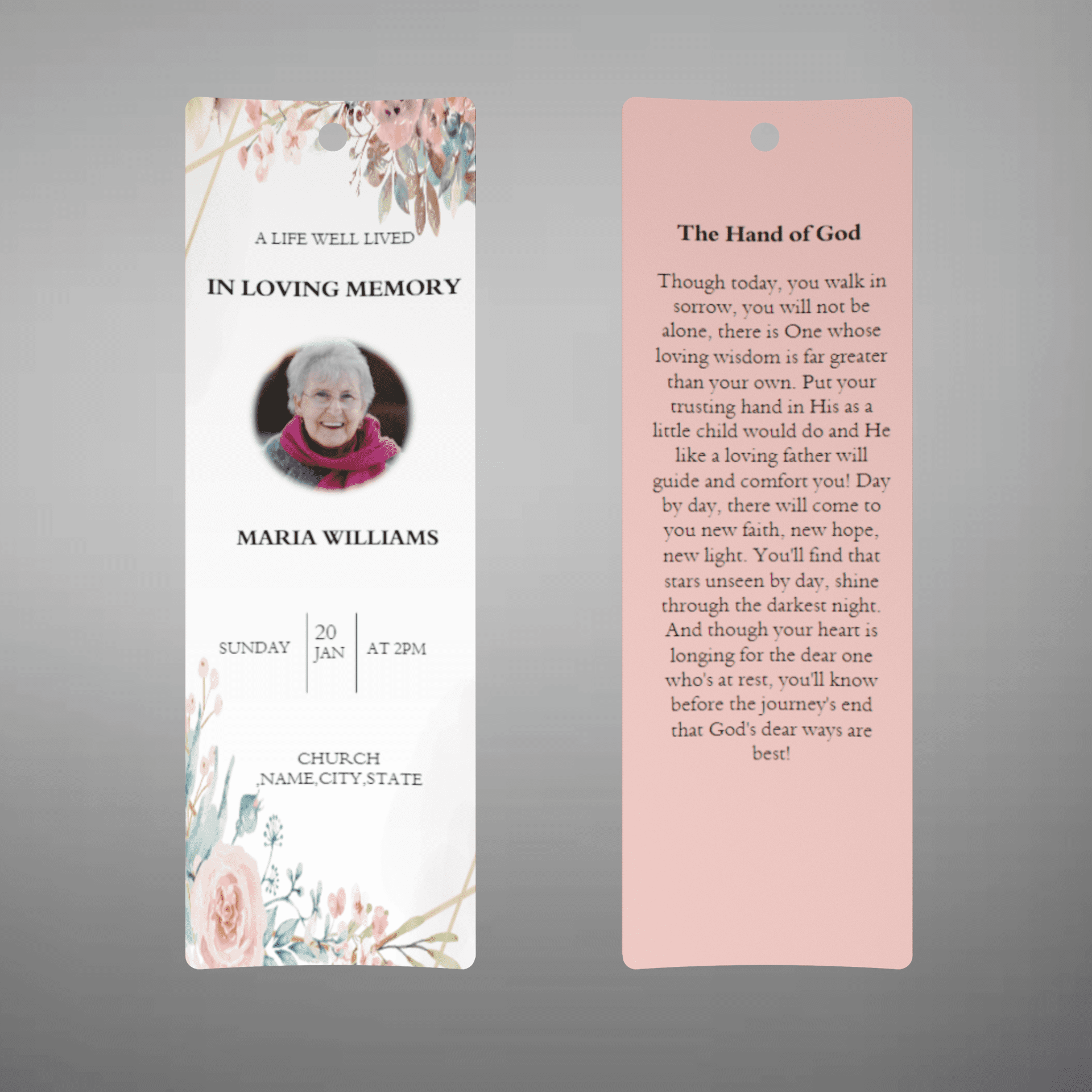Creative Watercolor Floral Funeral Bookmark Template Program