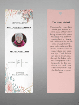Creative Watercolor Floral Funeral Bookmark Template
