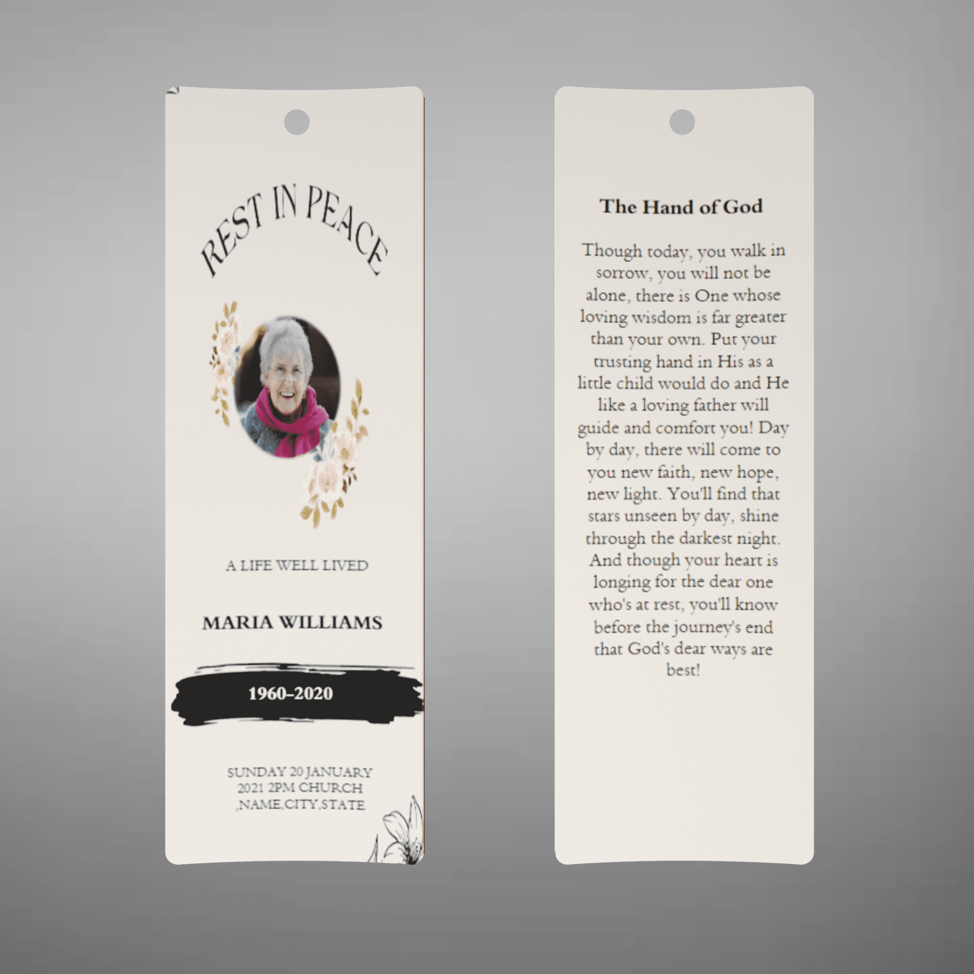 Floral Rest in Peace Funeral Bookmark Template