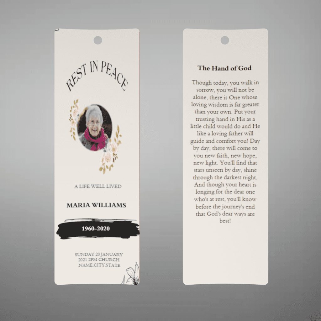 Bookmark Templates | Free Funeral Bookmark Te