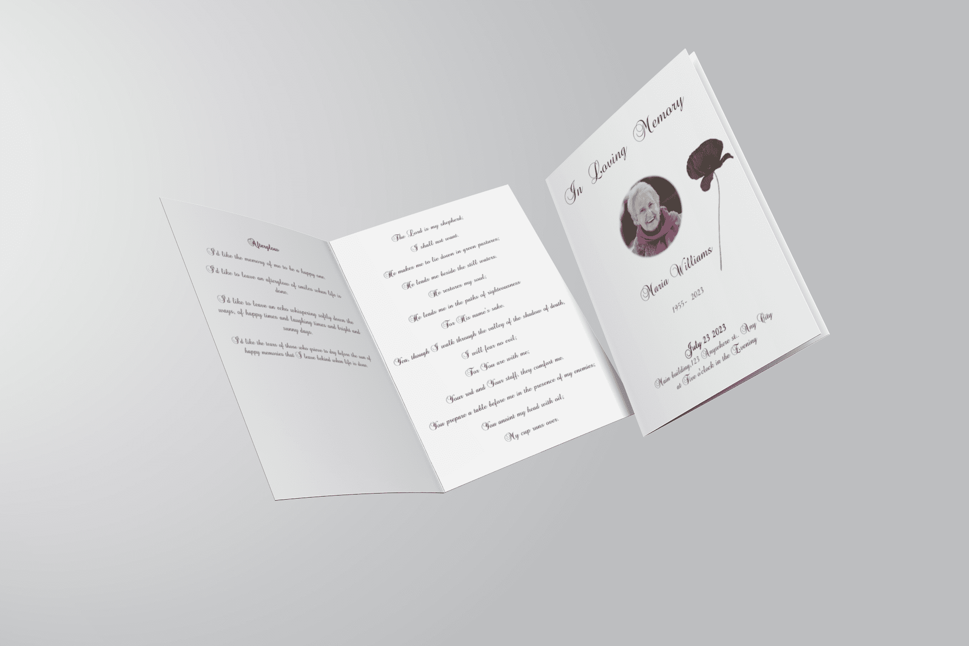 Gray Elegant Oval Frame Half Page Funeral Program Template inside