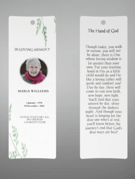 Green Natural Funeral Bookmark Template