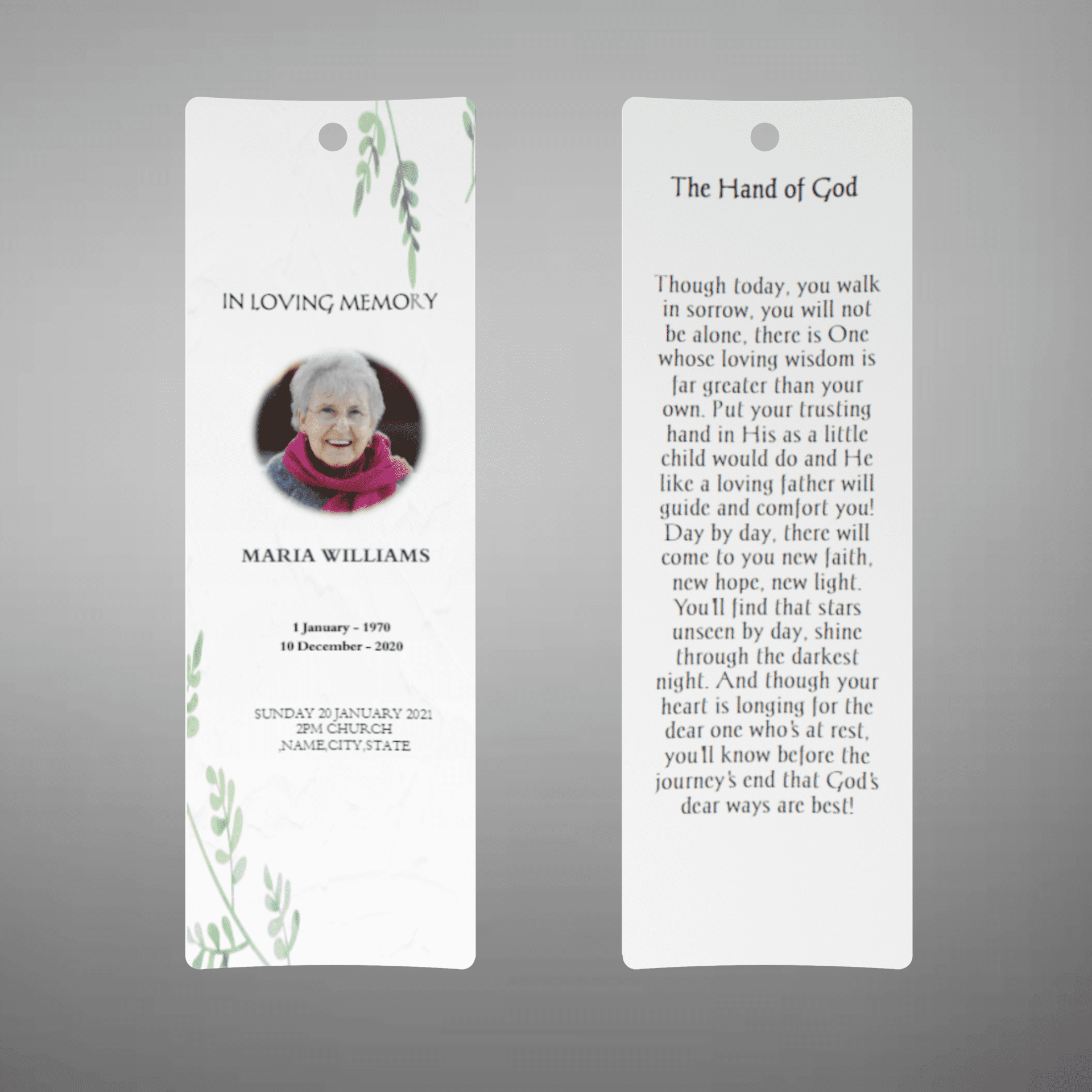 Green Natural Funeral Bookmark Program