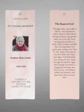 Pink Floral Paper Funeral Bookmark Template