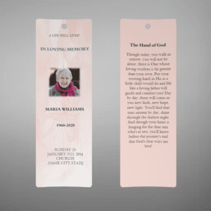 Pink Floral Paper Funeral Bookmark Template Program