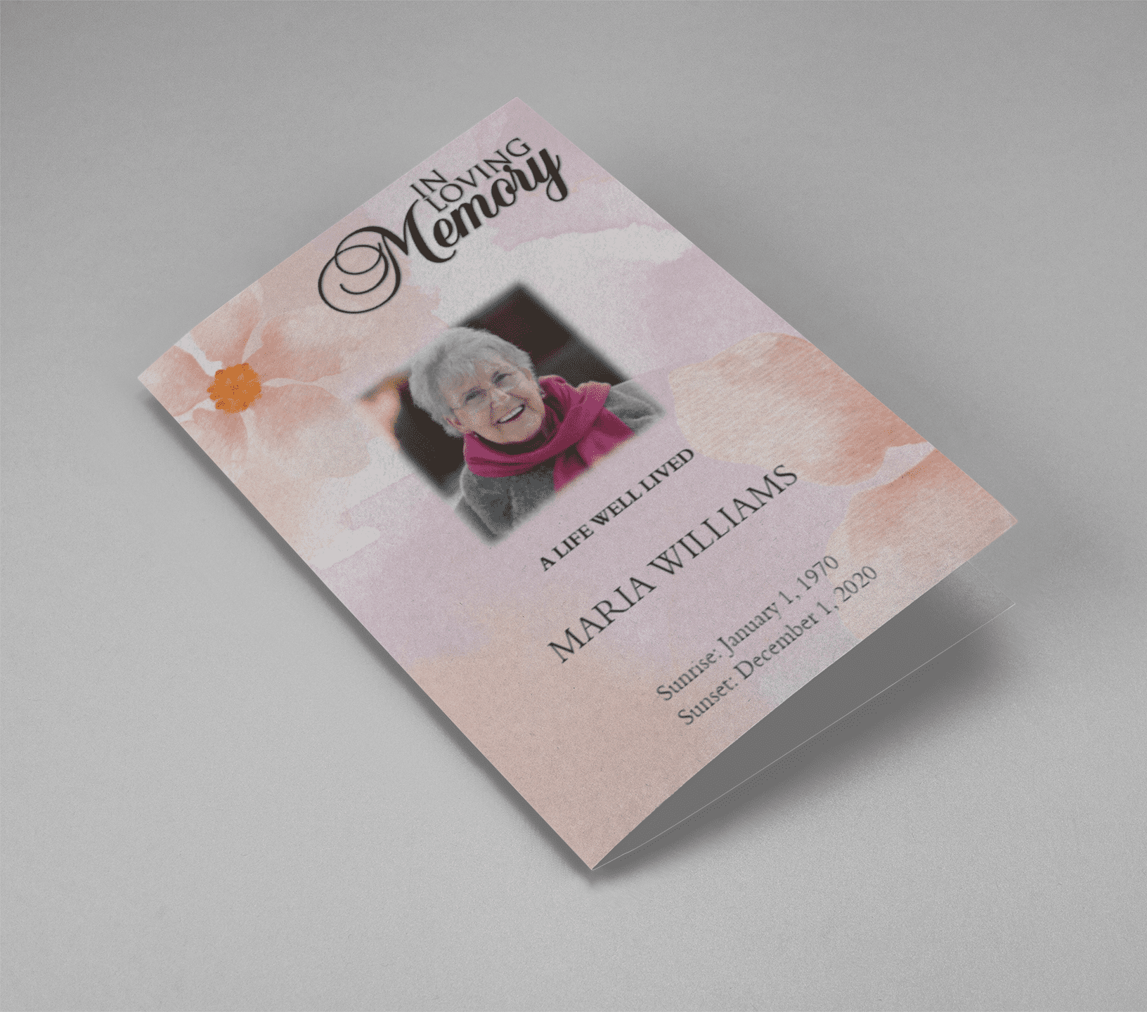 Pink and Orange Watercolour Half Page Funeral Program Template cover