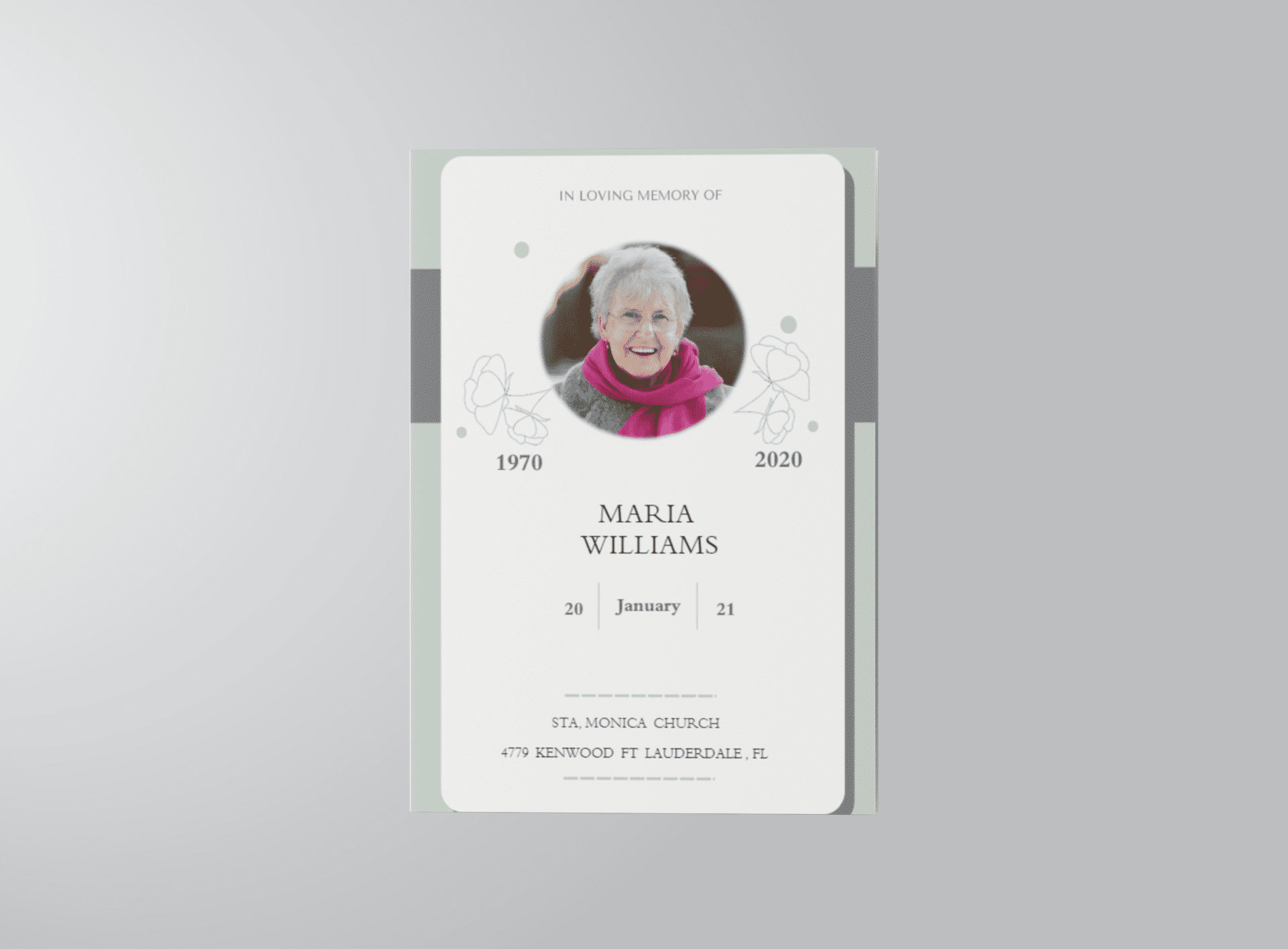 Soft Green and Grey Minimalist Floral Funeral Program Template front cover