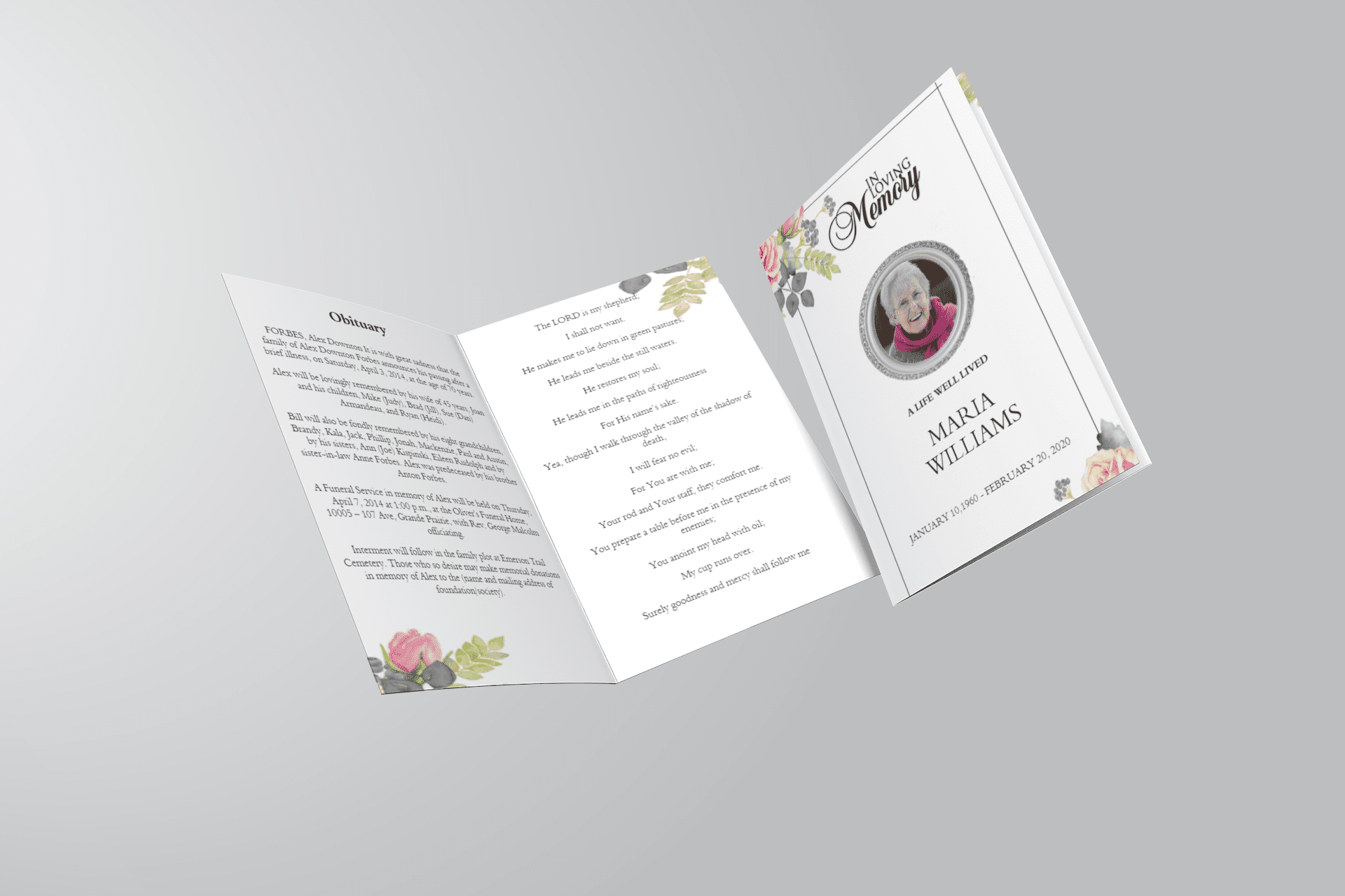 White Floral Pro Funeral Program Template inside