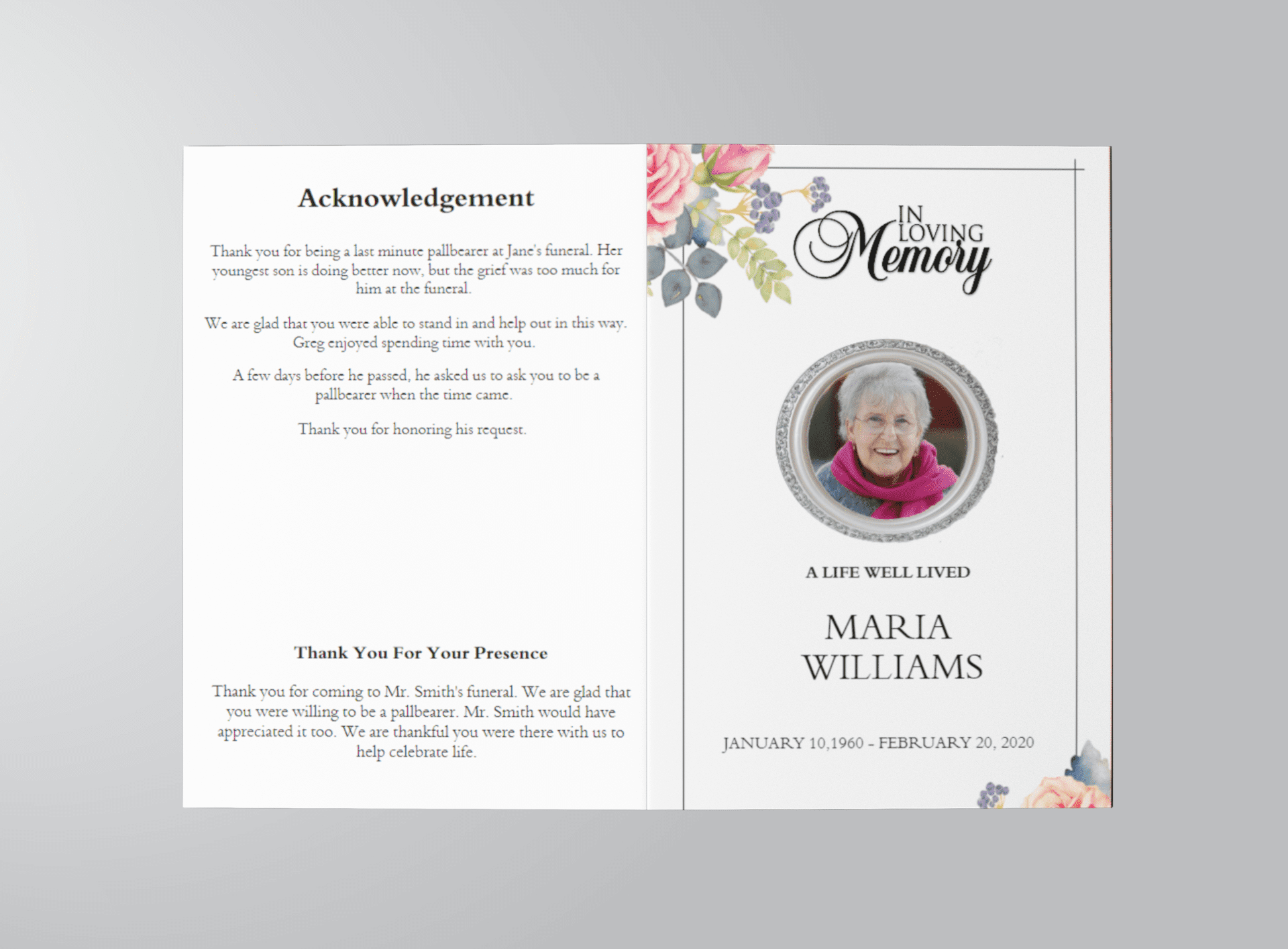 White Floral Pro Funeral Program Template outside