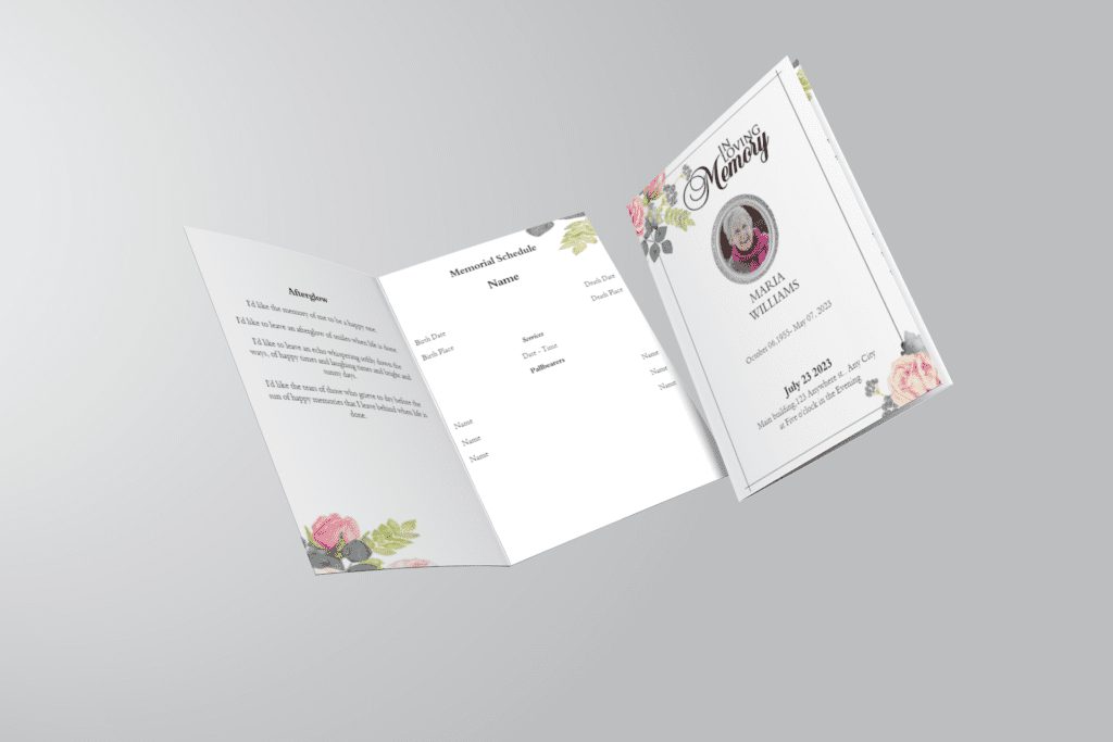 White Floral Pro Half Page Funeral Program Template