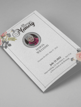 White Floral Pro Half Page Funeral Program Template