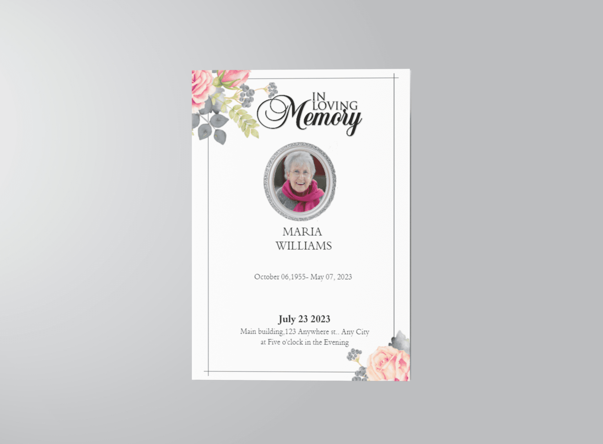 White Floral Pro Half Page Funeral Program Template front