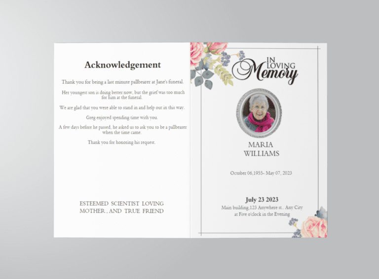 White Floral Pro Half Page Funeral Program Template