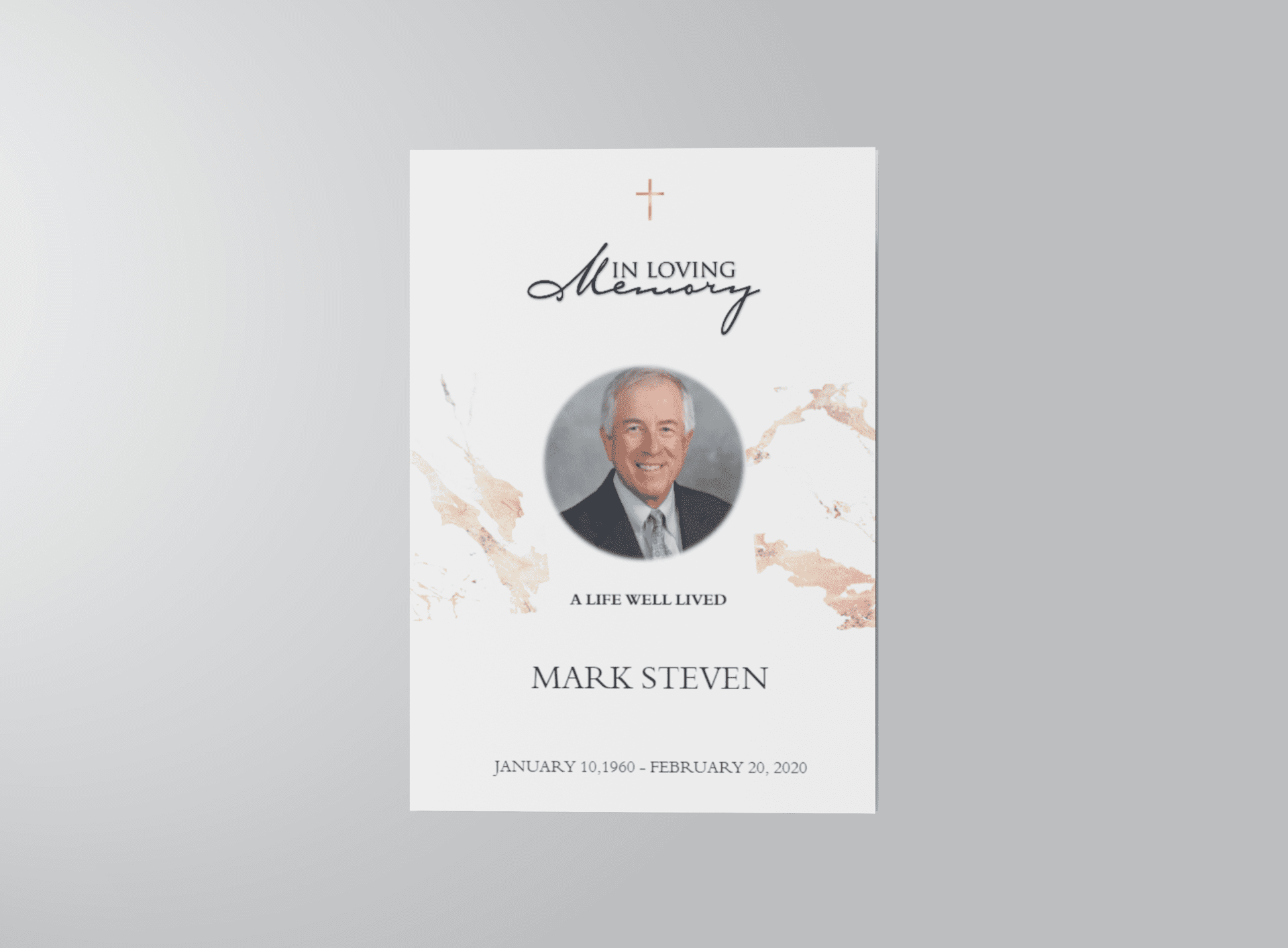 Cream Gold Marble Funeral Program Template front