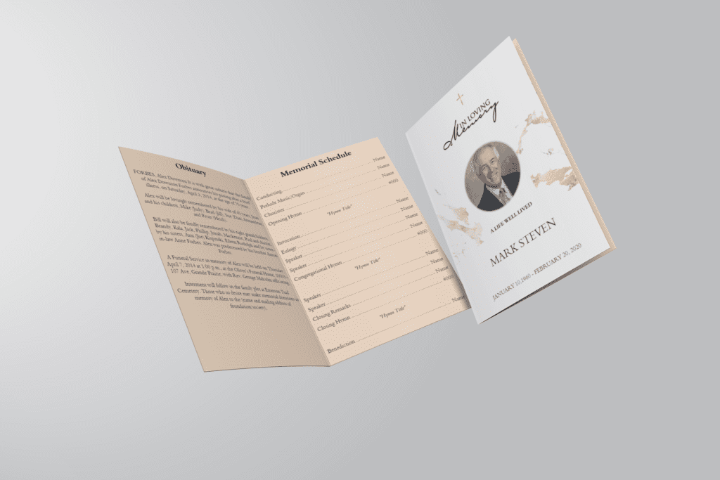Cream Gold Marble Funeral Program Template