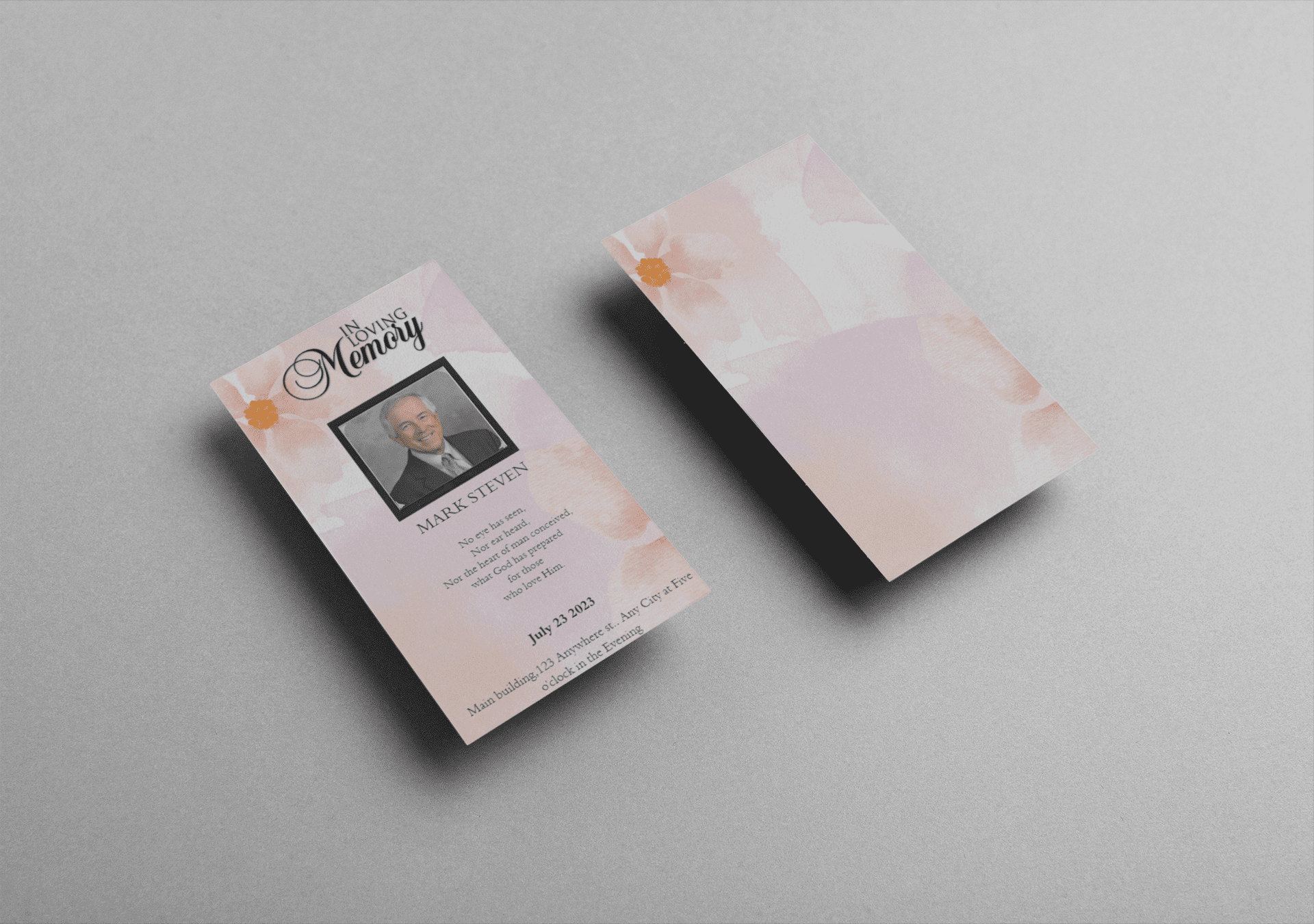Pink and Orange Watercolour Funeral Prayer Card
