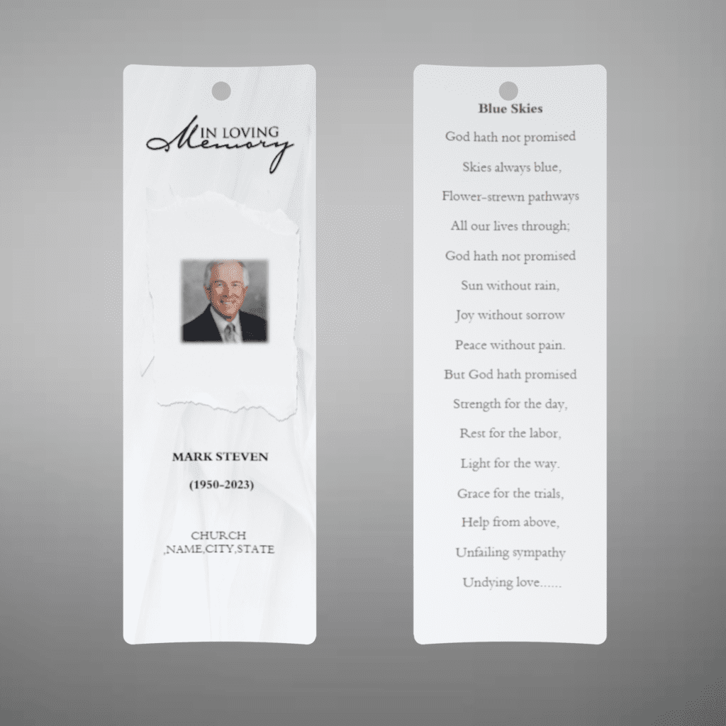 white-classic-funeral-bookmark-template