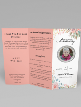 Creative Watercolor Floral Trifold Funeral Program Template